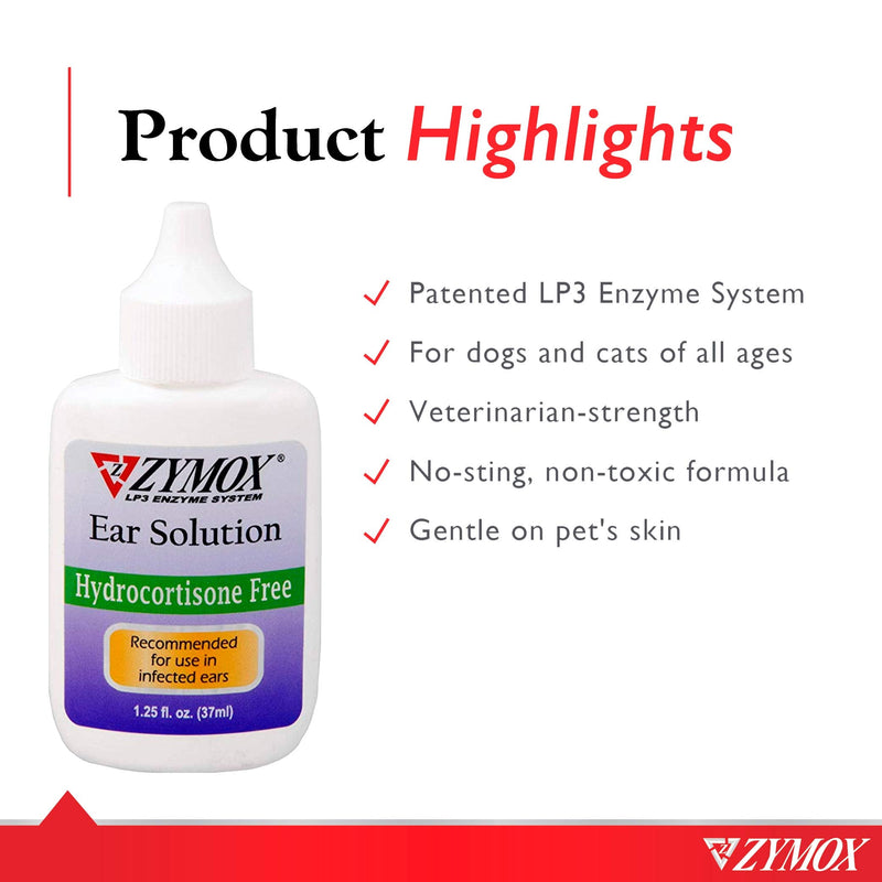 ZYMOX Enzymatic Ear Solution Hydrocortisone Free for Dogs and Cats 1.25 oz - PawsPlanet Australia