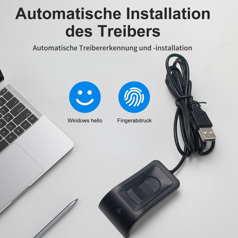 JIANBOLAND USB Fingerprint Reader Fingerprint for Windows10/11, Windows Hello Automatic Driver Installation with 5ft Extension Cable-Windows Password Free Operation