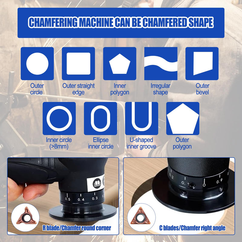 Mini Chamfering Machine, Handheld Air Beveling Machine Pneumatic Tool Air Beveling Edge Beveler for Metal Trimming Arc Corner Deburring Linear Beveling Trimming (Black,6*R+ 6*C blade+4*bearing) Black,6*R+ 6*C blade+4*bearing