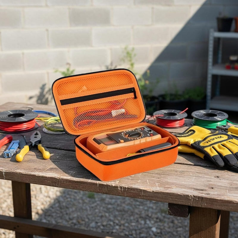 Multimeter Storage Case for Klein Tools MM420/ MM325/ 69149P - Sturdy Waterproof Carry Bag with Black Zipper, Organizer Holder Bag for Test Leads & Probes, Protective Tool Pouch (Box Only) - Orange