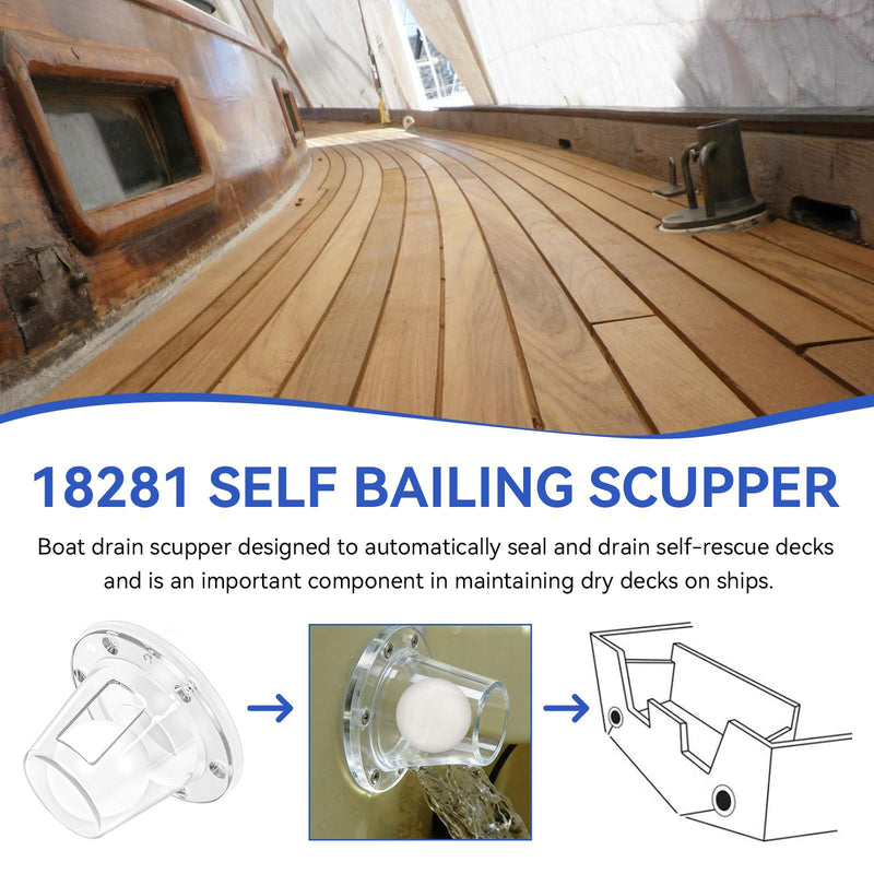 Boat Self-Bailing Ball Scupper Valve, Boats Drain Scuppers Fits 1-1/2 Inch To 3 Inch Openings - Boat Water Drain Valve Self Bailing Scuppers Valve Kit To Efficient Self-Draining & Anti-Reflux