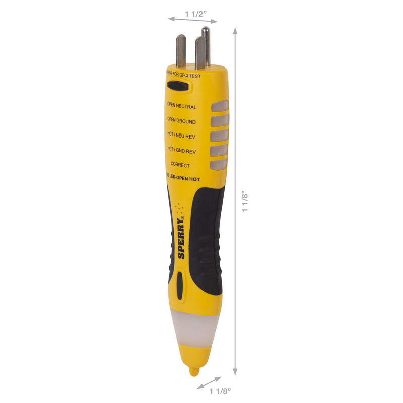 Sperry Instruments VD7504GFI DualCheck 2-in-1 Non-Contact Voltage Detector + GFCI Outlet Circuit Analyzer, 360° Visual & Audible Indicators, 50-1000V AC, 250 lb. Crush Rating
