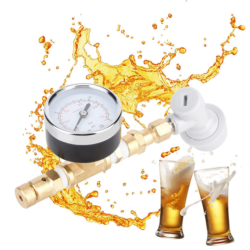 Beer Brew Adjustable Pressure Relief Valve, 0-15psi CO2 Regulator Ball Lock Connector with Gauge for Home Brewing Beer