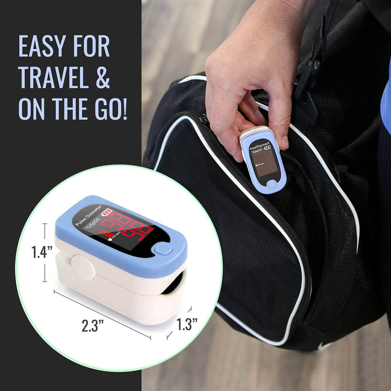 HealthSmart Pulse Oximeter for Fingertip, Displays Blood Oxygen Saturation & Pulse Rate, Accurate & Reliable, Batteries & Lanyard Included Red OLED ONE SIZE