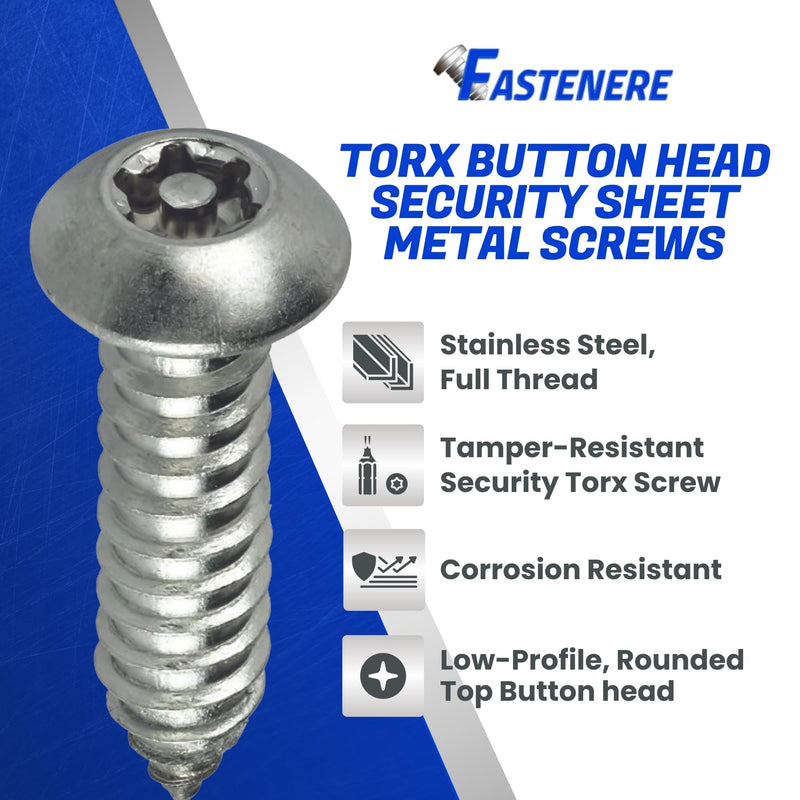 Torx Security Sheet Metal Screws - #14 x 3/4" (10-Pack) Button Head, Tamper-Resistant, Anti Theft Stainless Steel Screws for Higher Level of Safety & Secure Fastening Solution #14 x 3/4" (10 PCS)