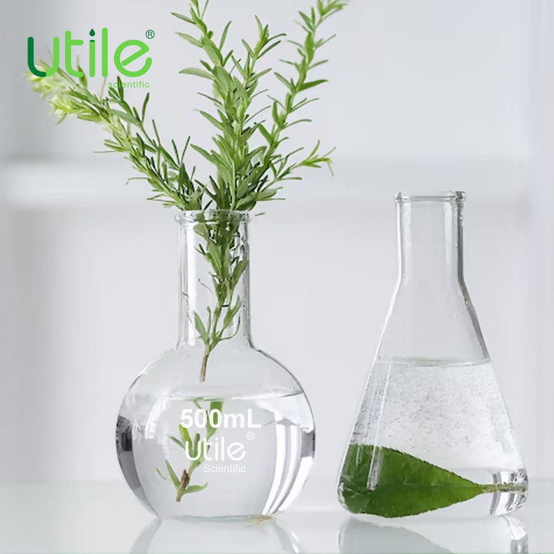 Utile 4pcs 250ml Glass Flasks, Flat Bottom Flasks, Narrow Mouth Glass Flasks,Lab Boiling Flasks with Printed Graduation for Lab Science 4012.0250.4 4 Pcs of 250ml