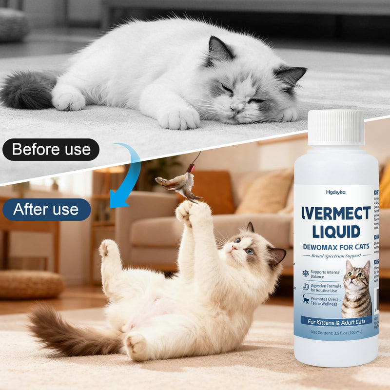 lvermect for Cat – Easy Daily Liquid Support for Cats, Dewomax for Digestive Balance and Internal Care, Gentle Formula for Kittens & Adult Cats, Easy to Administer - 100mL