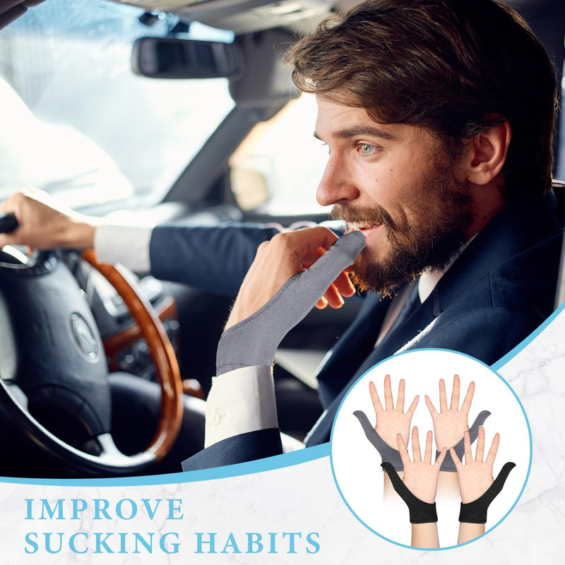Ramede 2 Pairs Adult Thumb Guard Habit Stop Thumb Sucking Black and Grey Thumb Finger Guard Thumb Glove for Helping Stop Hair Pulling and Skin Picking