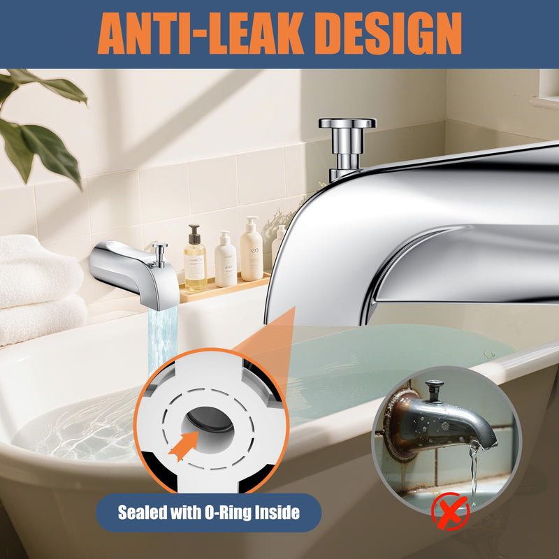 Universal Bathtub Tub Spout with Diverter, Fits 1/2" Slip-Fit Copper Pipe Connection, Pull Down Bathtub Faucet Spout Replacement, Easy Installation (Chrome) Chrome