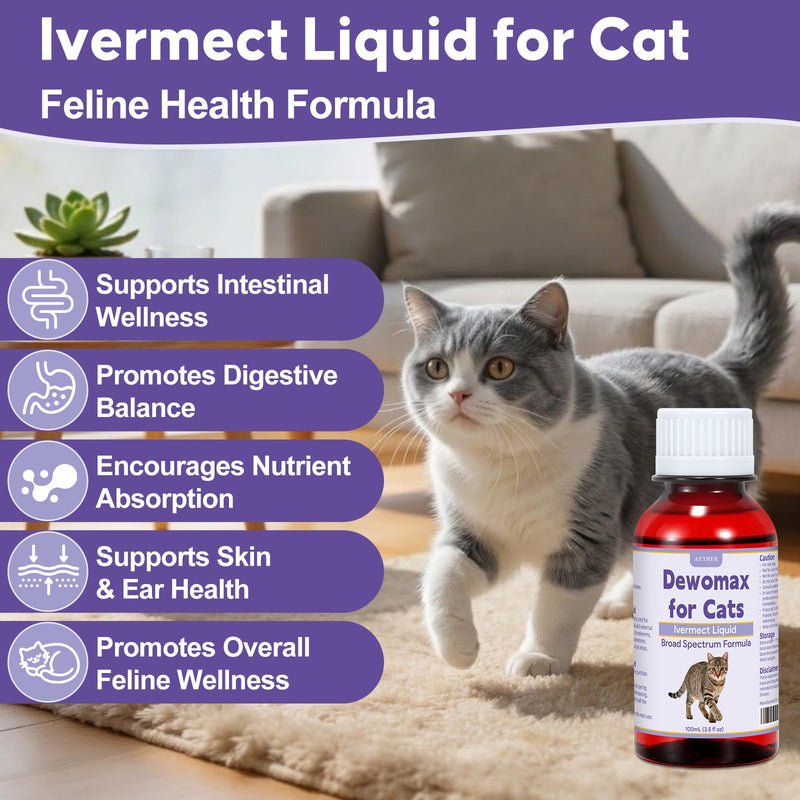 AETHER lvermect for Cat, Digestive & Gut Health Liquid, Broad Spectrum Formula for Cats & Kittens, Internal Balance Daily Wellness Support, Easy to Feed Liquid Supplement