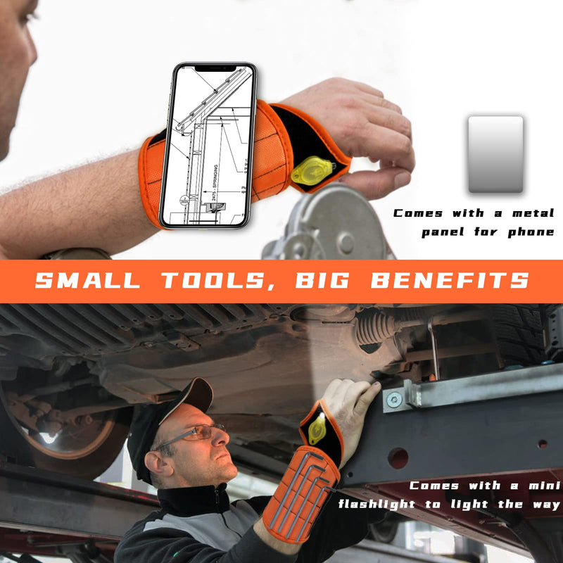 Magnetic Wristband with Flashlight & Magnet Pedal for Holding Screws, Magnetic Wristband Tool Belt for Holding Screws Nails Drill Bits, Cool Handy Gadget Gifts for Fathers, Husband Who Have Everything