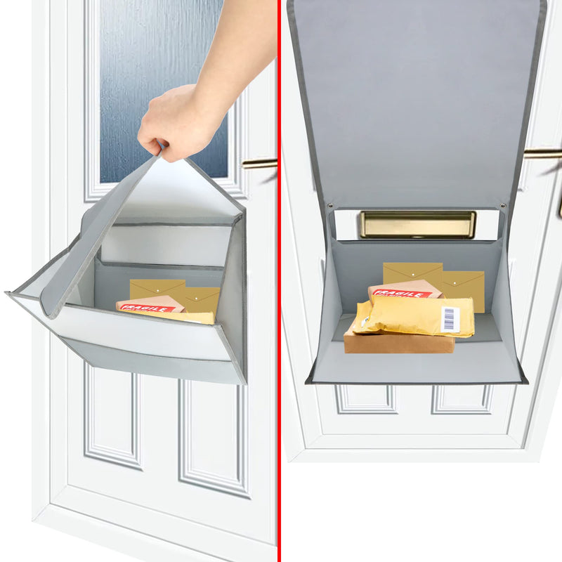 Mail Slot Catcher for Door Mail Slot, Grey Mail Catcher Bag, Indoor Mail Slot Cover Interior Draft Stopper, Large Size, Self-Adhesive, Large Capacity, Practical Garage Door Accessories Gray
