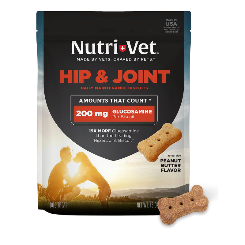 Nutri-Vet Hip & Joint Biscuits for Dogs, Tasty Glucosamine Treat, Puppy Supplements, Dog Joint Supplement, Small Sized Biscuit with 200mg Glucosamine, Puppy Essentials, Peanut Butter Flavor, 16 oz 16 Ounce (Pack of 1)