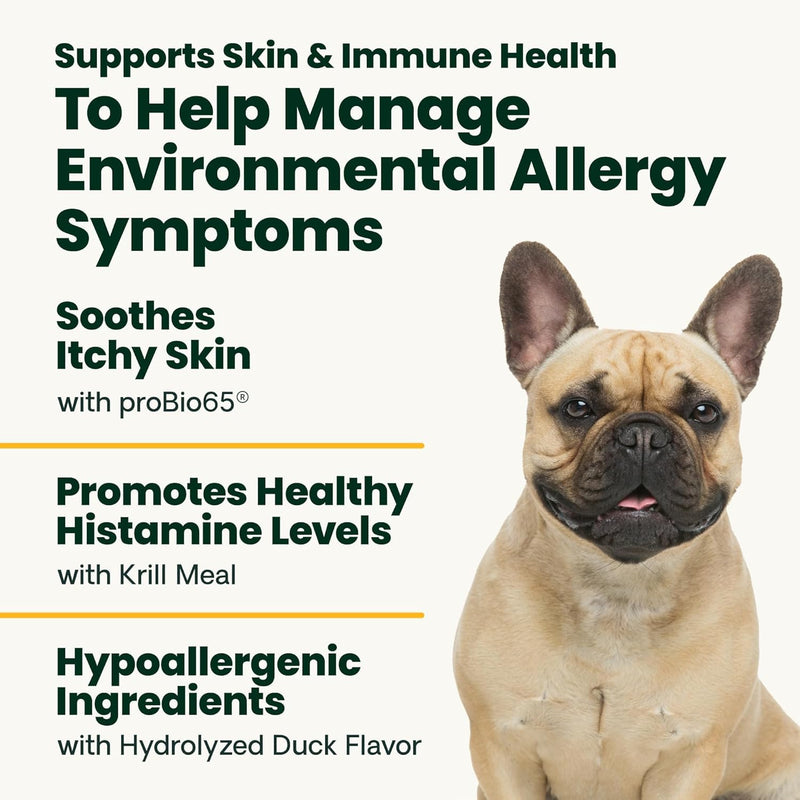 VetriScience Allergy & Itch Support Chews, Skin Supplement for Dogs, Itching, Scratching, and Licking, Support Immune Health, Duck, 75 Count 75 Chews