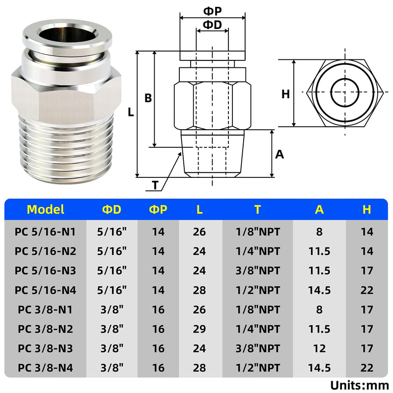 TAILONZ PNEUMATIC 304 Stainless Steel Male Straight 3/8 Inch Tube OD x 1/2 Inch NPT Thread Push to Connect Fittings PC-3/8-N4 (Pack of 2) 3/8''OD 1/2''NPT