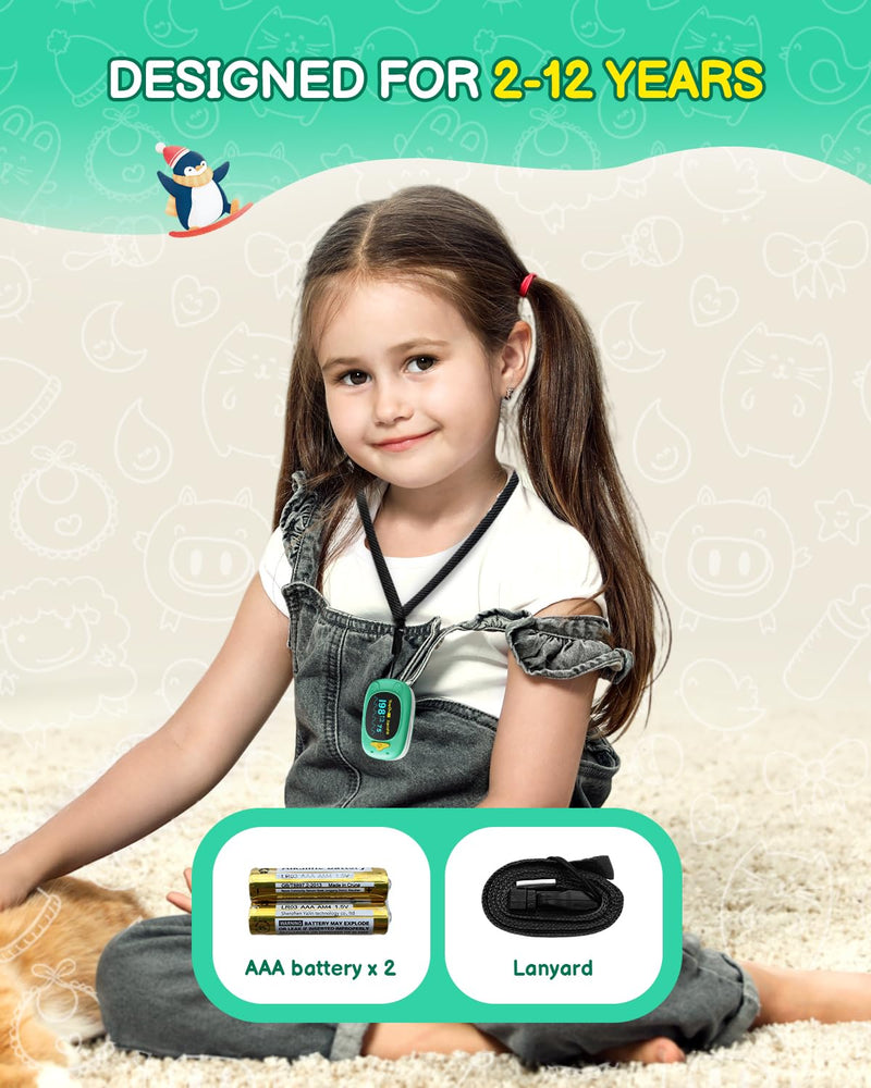 Pulse Oximeter For Kids-HOLFENRY Baby Oxygen Monitor Fingertip For Children Kids Pulse Oximeter Fingertip, Large Display, Included with AAA Battery Green