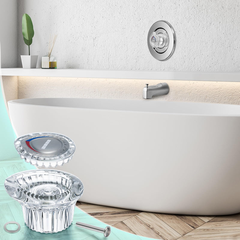 Enhon 2 Pack Shower Handle Replacement Compatible with Moen 96797 Chateau Tub and Showers Faucet, Shower Knob Replacement Kit Compatible with Moen 1225 Cartridge, Include Screws, Chrome Knob Insert