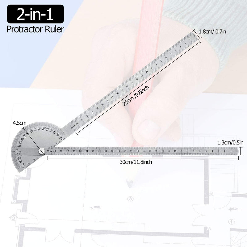 Angle Protractor Angle Finder Ruler Two Arm Stainless Steel Protractor Woodworking Ruler Measure Tool with 0-180 Degrees(30 cm/ 11.8 Inch) 30 cm/ 11.8 Inch