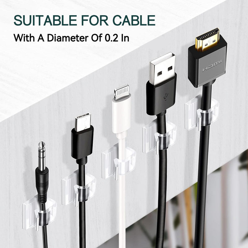 Cable Clips，50PCS Electrical Cord Management Adhesive Cable Wire Clip Wire Clips Wall，Used for Cars, Offices, and Homes Cable Clips Cord Organizer (Transparent) Transparent