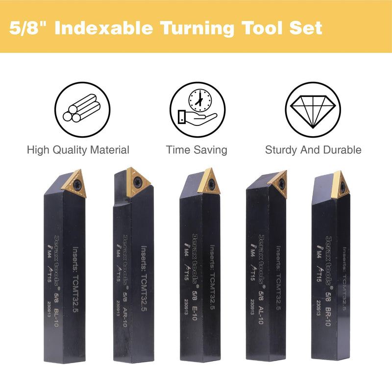 Oal 5 Pc 5/8" Indexable Turning Tool Set with TCMT Carbide Inserts… 5/8 in