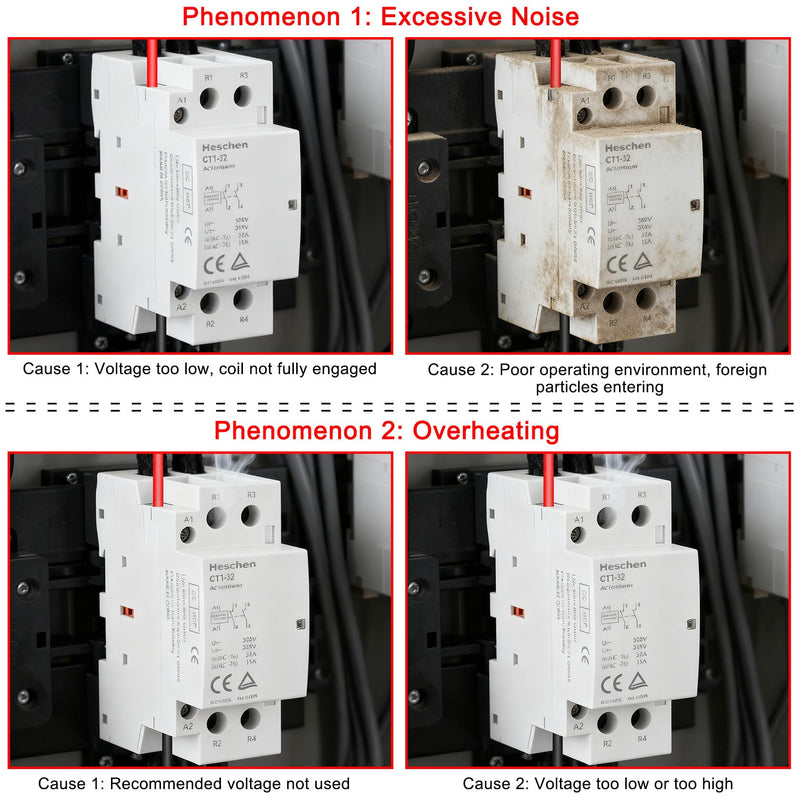 Heschen Household AC Contactor HSR1-63 2 Pole Two Normally Closed 220V/230V Coil Voltage 35mm DIN Rail Mount