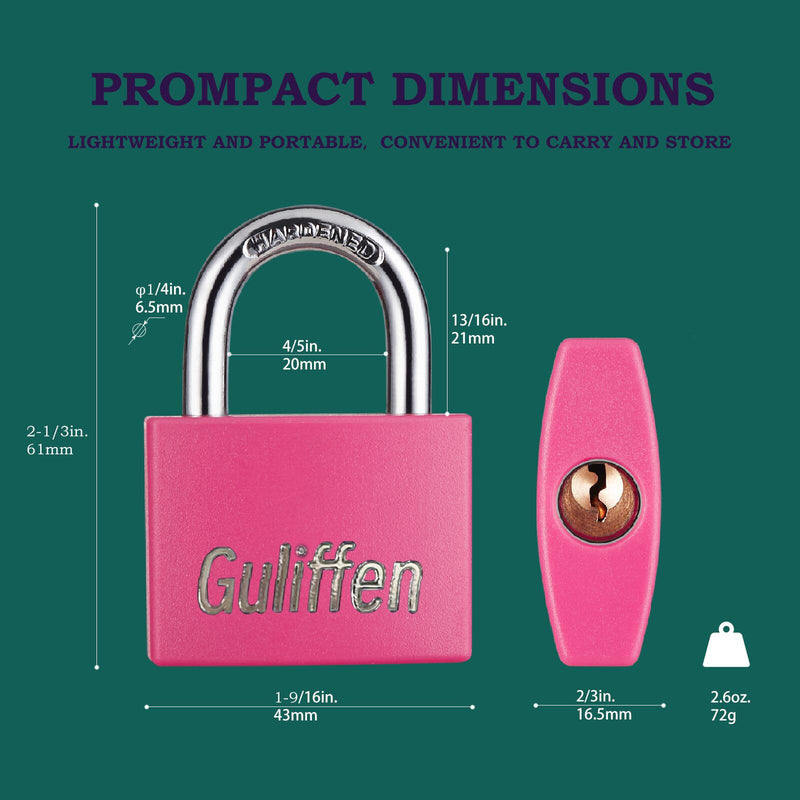 2 Pack Aluminum Locker Lock with Key, Pad Lock with 1-9/16 in. (40 mm) Wide Lock Body, Key Lock for Gym Locker, Shed, Gate, and Storage Unit Pink*2SS