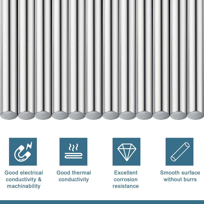 Yaocom 12 Pcs Zinc Rod Zinc Metal Anode 99.995% High Purity 3.94 x 0.39 Inch Anti Corrosion Good Conductivity Smooth Surface for Scientific Experiment Research, Silver