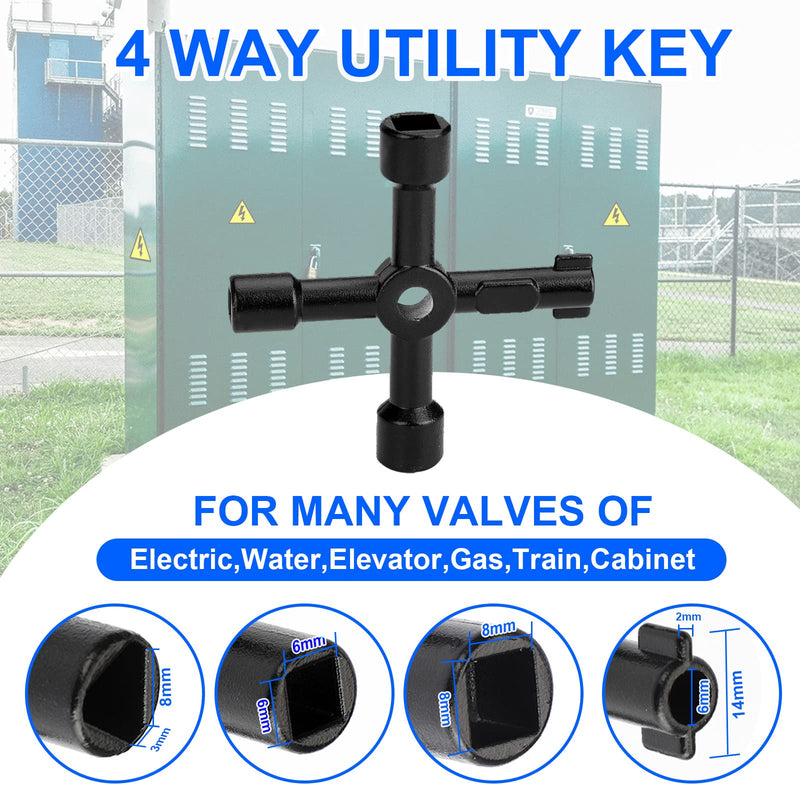 Eapele Water Meter Key 16 inch Enforced Steel T-Handle With 4-way Multi-Functional Universal Cross Key 16inch