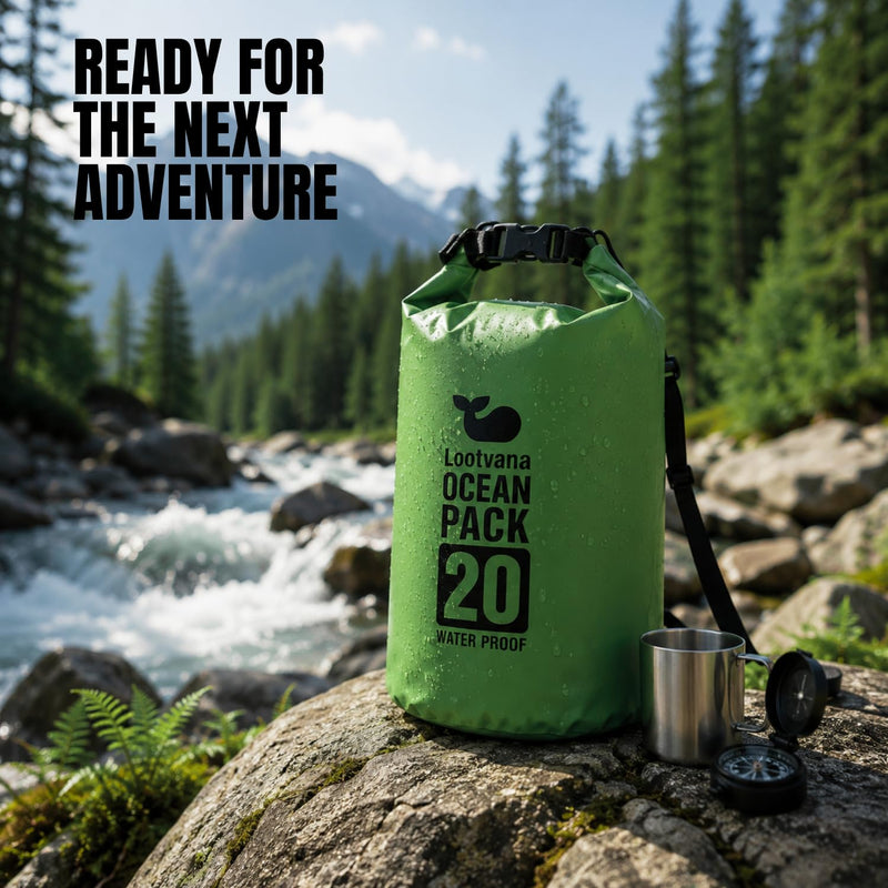 Waterproof Dry Bag with Phone Pouch, 20L Floating Roll Top Dry Sack Backpack for Kayaking, Boating, Paddle Boarding, Beach, Camping & Fishing | Lightweight Marine Gear for Men & Women Forest Green