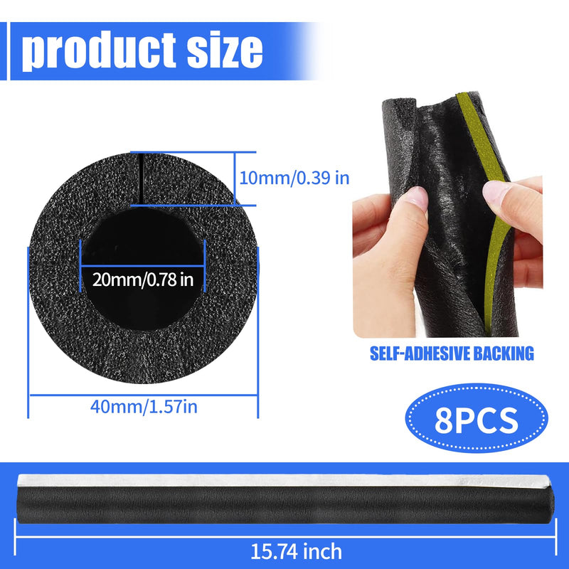 8 Pack Pipe Insulation Foam Tube, 3/4'' Self Adhesive Pre Slit Foam Pipe Covers Polyethylene with Double Sided Tape for Spigot, Winter Outside Pipes, Water Heater Pipes Freeze Protection 8 Pack