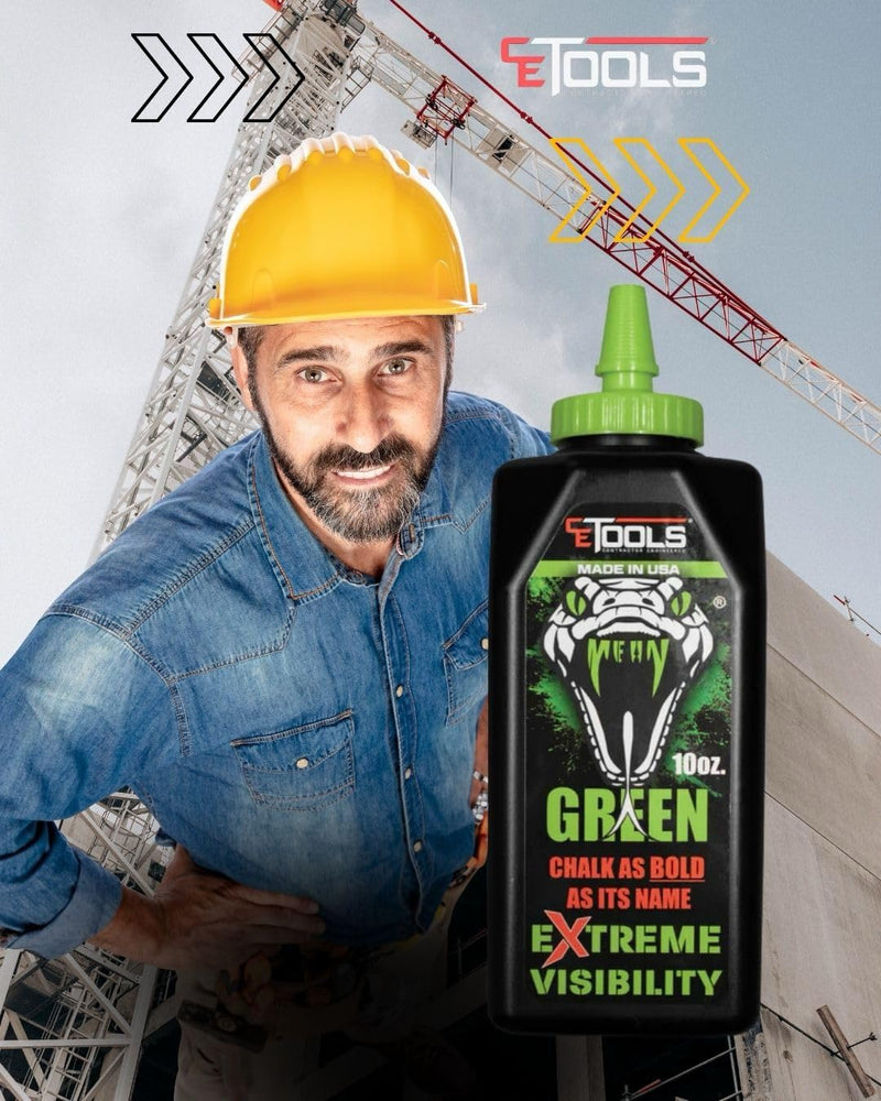 CE TOOLS Mean Green® EXTREME VISIBILITY Marking Chalk MADE IN USA - Green 10 oz (283.5g) Marking Chalk For Chalkline, Job site Chalk, Hydrophobic Construction Chalk. 1 Count (Pack of 1)