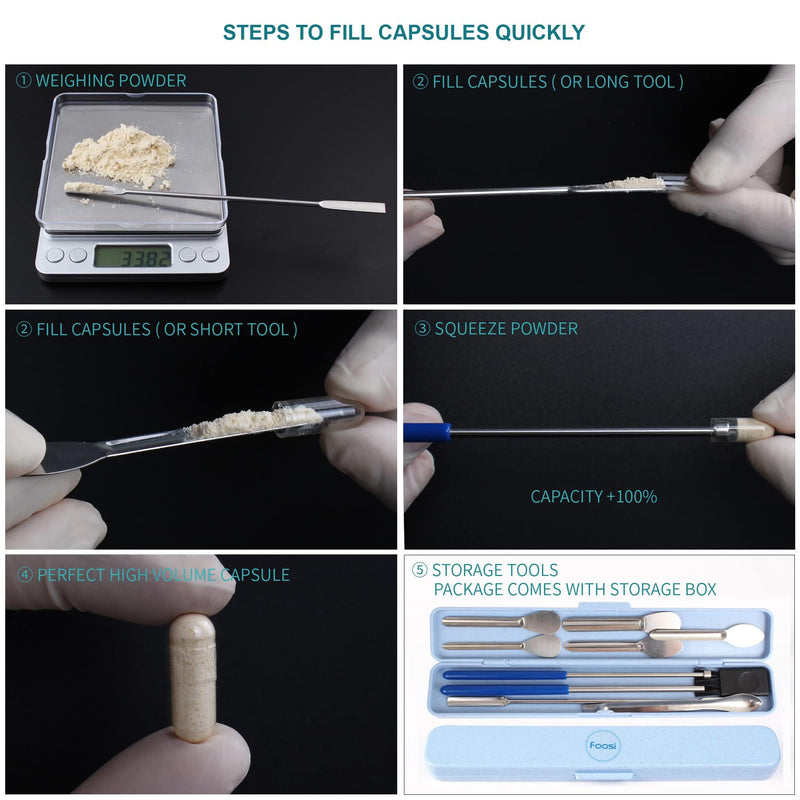 11Pcs Capsule Filling Machine Kit for Pill Filler All Sizes # 000 00 0 1 2 3 4 5- Micro lab Spoons Spatula Tool for Gel Capsules Empty Quickly Fill Tray with Herb Powder Tamper Tools
