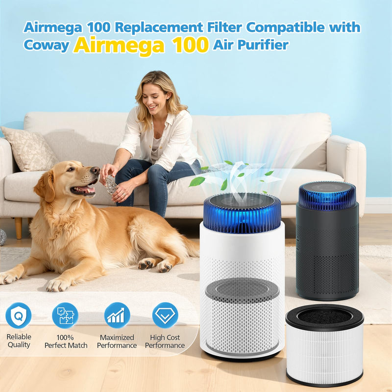 2 Pack Airmega 100 Replacement Filter for Coway Airmega 100 Air Purifier White