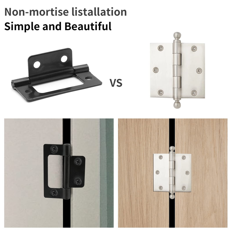 Litoexpe 6 Pcs Non-Mortise Door Hinges, 2 x 0.9 Inch Matte Black Door Hinges, Bifold Door Hinges for Variable Kitchen, Bathroom Black-6 Pcs