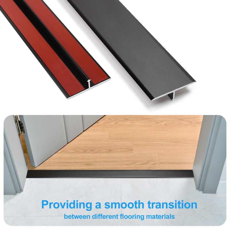 Metal Floor Transition Strips for Doorways, Self-Adhesive Aluminum T-Molding Threshold, for Joining Wood Tile Vinyl Laminate Flooring Gaps Seamless (3Pcs,36"x 2",Black) 36in x 2in x 0.37in Black