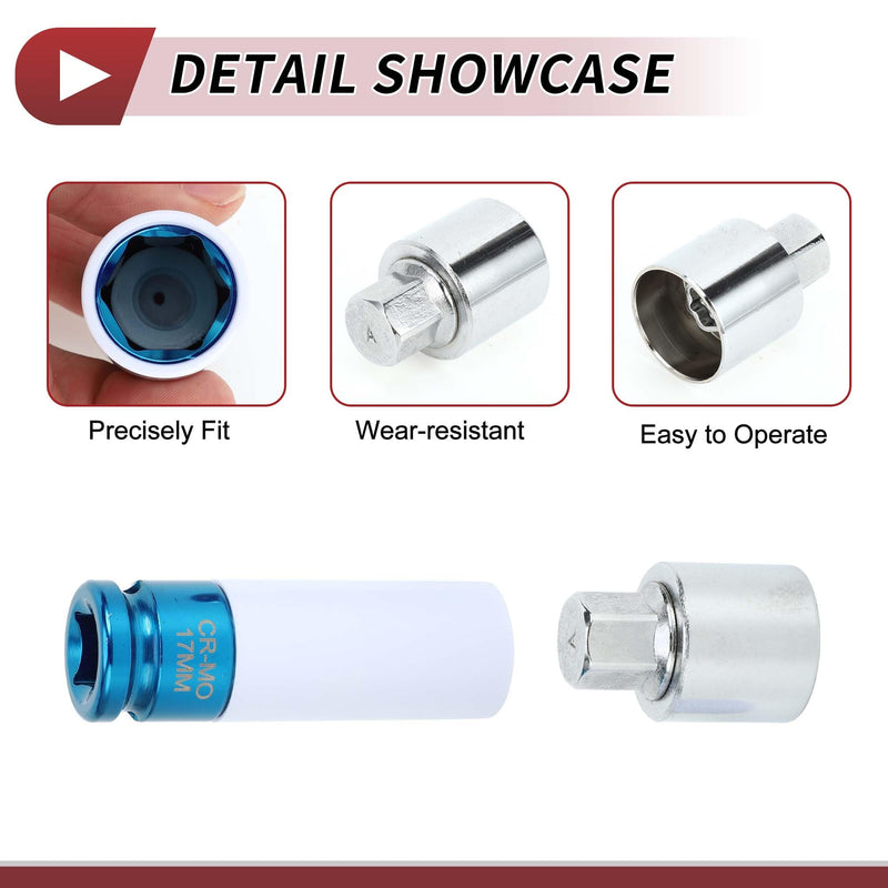 1 Set Wheel Lock Lugnut for Land Rover Range Rover Type a Anti-theft Screw Nut Removal Key Socket with 17mm Adapter