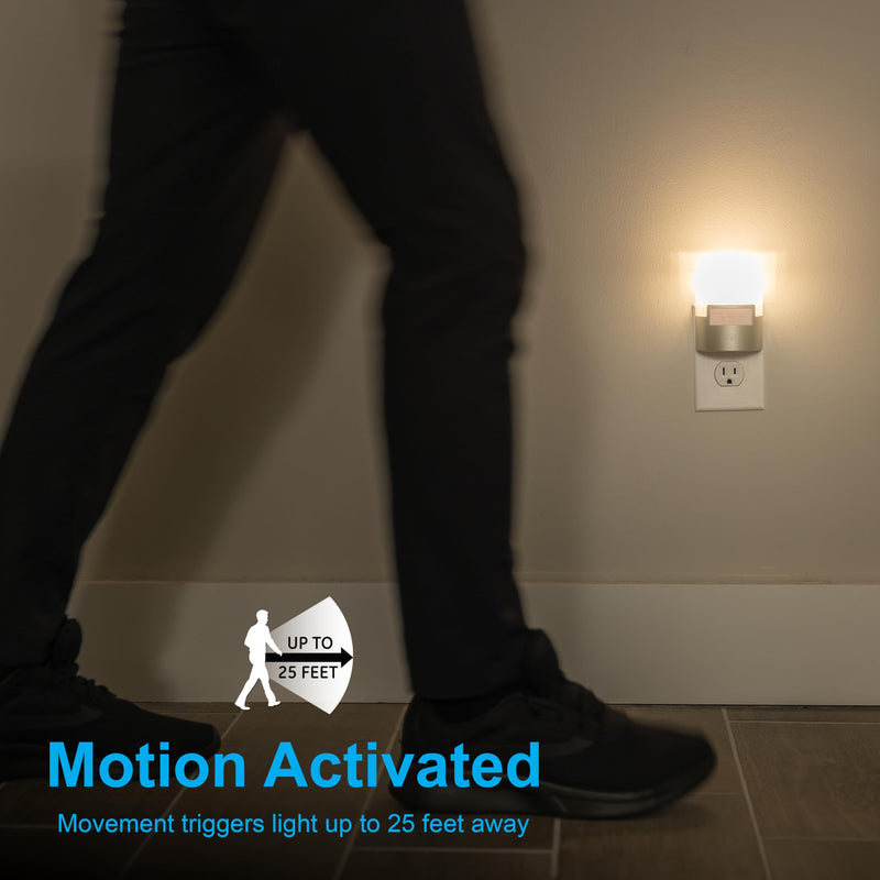 GE LED Motion Sensor Night Light, Plug into wall, 40 Lumens, Soft White, UL-Certified, Energy Efficient, Ideal Nightlight for Bedroom, Bathroom, Kitchen, Hallway, 46633, Silver, 2 Pack Silver 40 Lumens