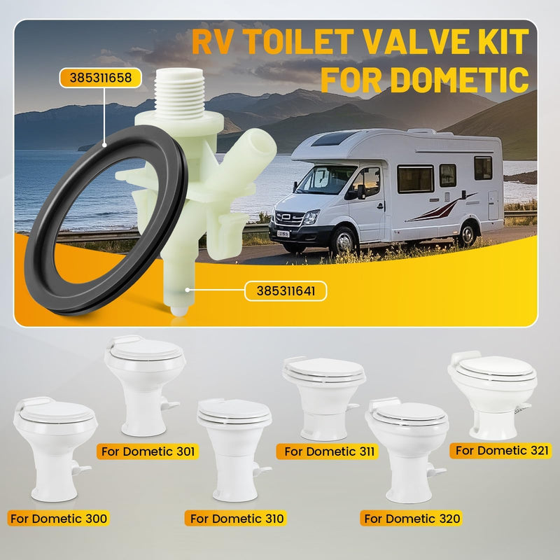 Oyviny Upgraded RV Toilet Water Valve Kit Fit for Dometic 300, 310, 320 Series Toilets, Freeze Resistance & Leakage Resistance, 385311641 Camper Toilet Valve Replacement with 385311658 Flush Ball Seal
