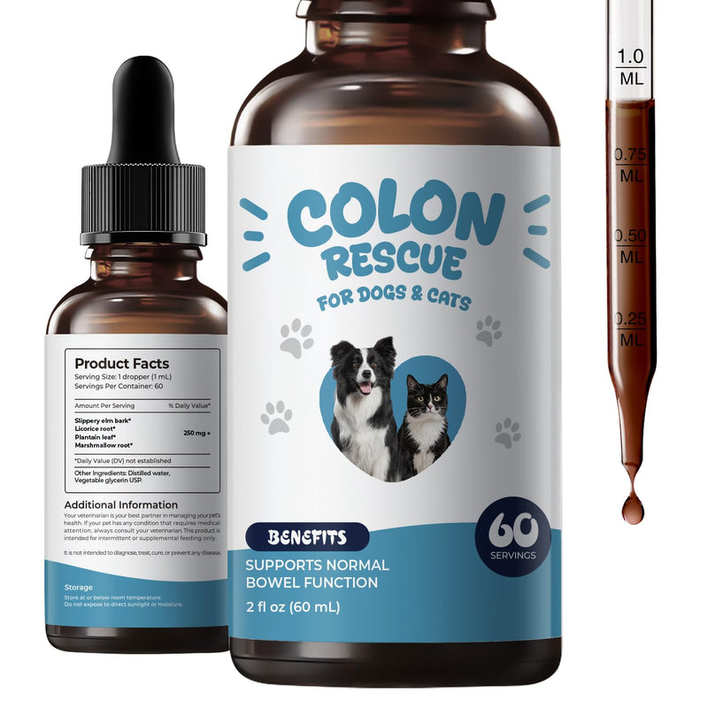 Colon Rescue Digestive Support for Dogs & Cats, Gentle Bowel Balance Liquid Drops with Slippery Elm, Supports Constipation Relief, Digestive Comfort & Stool Eating Deterrent – 2 fl oz (60 mL)