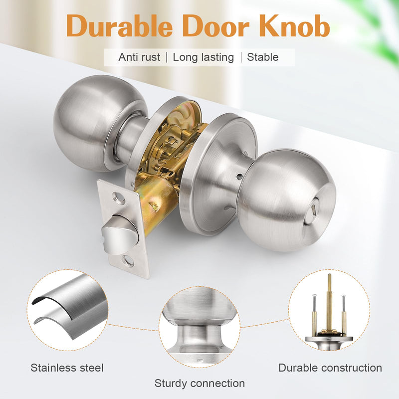 Probrico 3Pack Bedroom Door Knobs Brushed Nickel Door Handles, Interior Door Knobs Locks Privacy Door Knobs Stainless Steel 3