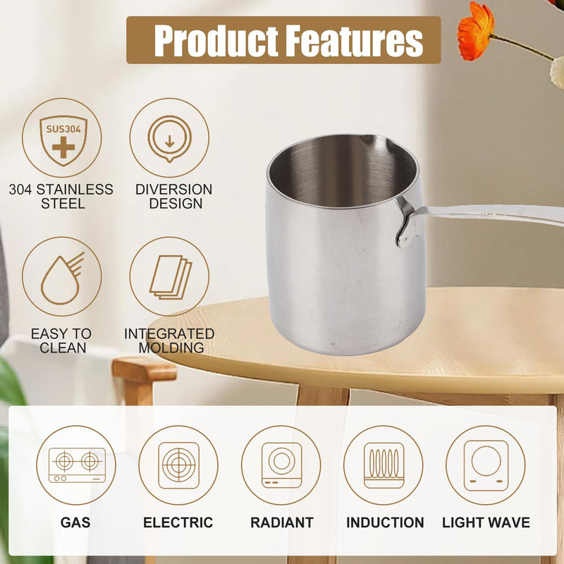 Stainless Steel Butter Warmer Pot 900ml/30.4oz, with Scale Marks | Milk & Chocolate Heating | Coffee & Tea | Multi-Layer Melting | Stovetop Safe(900ML)