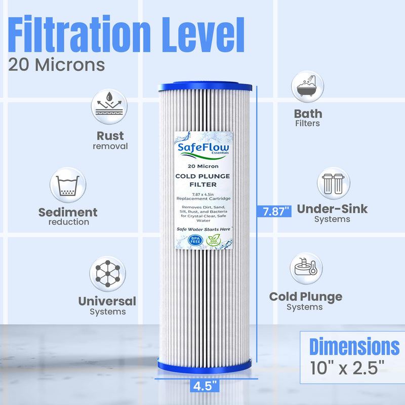 7.7" x 4.5" Ice Bath Water Filter 20 Micron (4-Pack) – Compatible with Cold Plunge All-In & Evolve Pro Chiller | Sediment Filter for Ice Bath & Water Chillers (7.7 x 4.5in, 4, Count) 7.7 x 4.5in 4.0