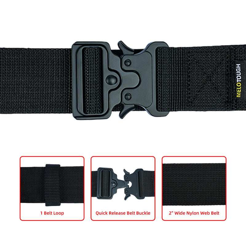 MELOTOUGH 2" Nylon Web Work Tool Belt for Men with Heavy Duty Quick Release Rugged Metal Buckle outdoor men's belt Tool Belts (Black) WB006-Black 2 inch