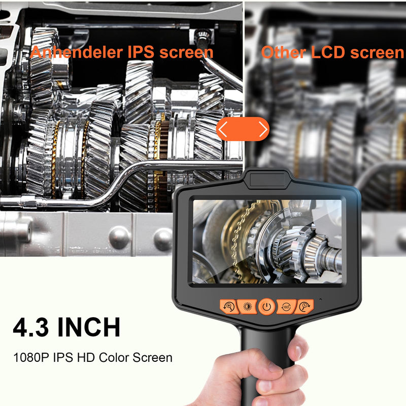 Endoscope Camera with Light, 4.3" IPS Screen Borescope Camera, IP67 Waterproof, Snake Camera for Automotive, Pipe, Wall (6.6FT Single Lens) 6.6FT