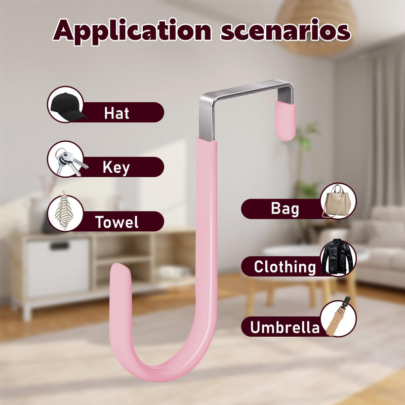 4 Pack Over The Door Hooks, 4.96Inch Hooks for Hanging Heavy Duty Door Hanger, Towel Hanger Hook Holders, Over Door Hangers Hooks Door Hanger Hooks for Hanging Clothes, Towels, Hats,Coats,Bags (Pink) Pink 4.96 inch