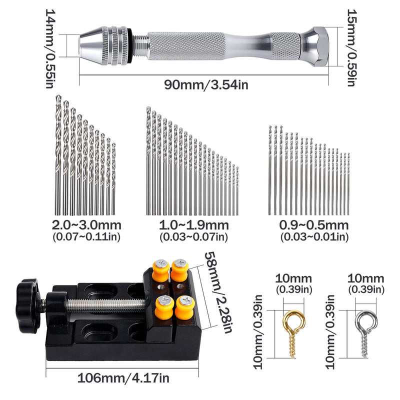 112 Pieces Precision Pin Vise Hand Drill Set Metal Manual Craft Drill Clamping with Micro Twist Bits for Jewelry, Wood, Manual Work DIY, Model Making TS/SDZKQ-01