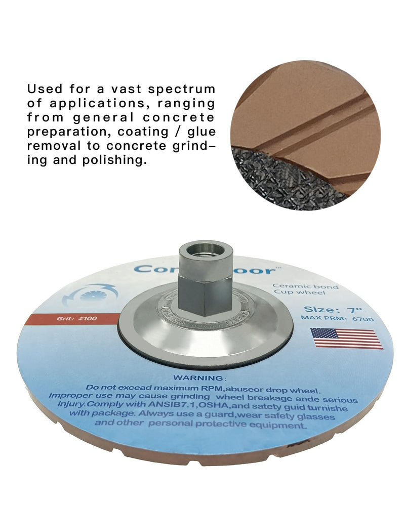 Concrete Grinding Cup Wheel 7" Ceramic Diamond Cup Wheel for Floor Grinding, Fits 5/8"-11 Arbor Angle Grinder,100# Medium 100#