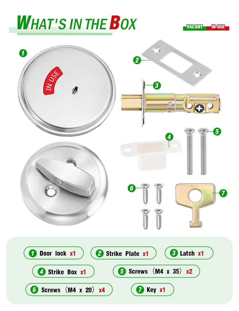 Commercial Bathroom Door Handle, Heavy Duty Privacy Indicator Lock with Vacant Occupied Sign, ANSI Grade 2 Bathroom Lock for Public Restrooms, Privacy Deadbolt for Toilet Stall - Sliver Silver-Deadbolt