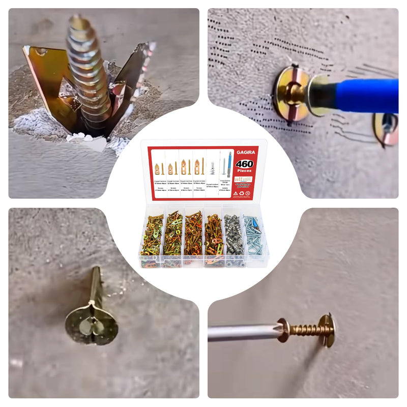 460pcs 5 Different Sizes Drywall Anchors, Self Drilling Drywall Anchors Kits with Cross Groove Drill Bit