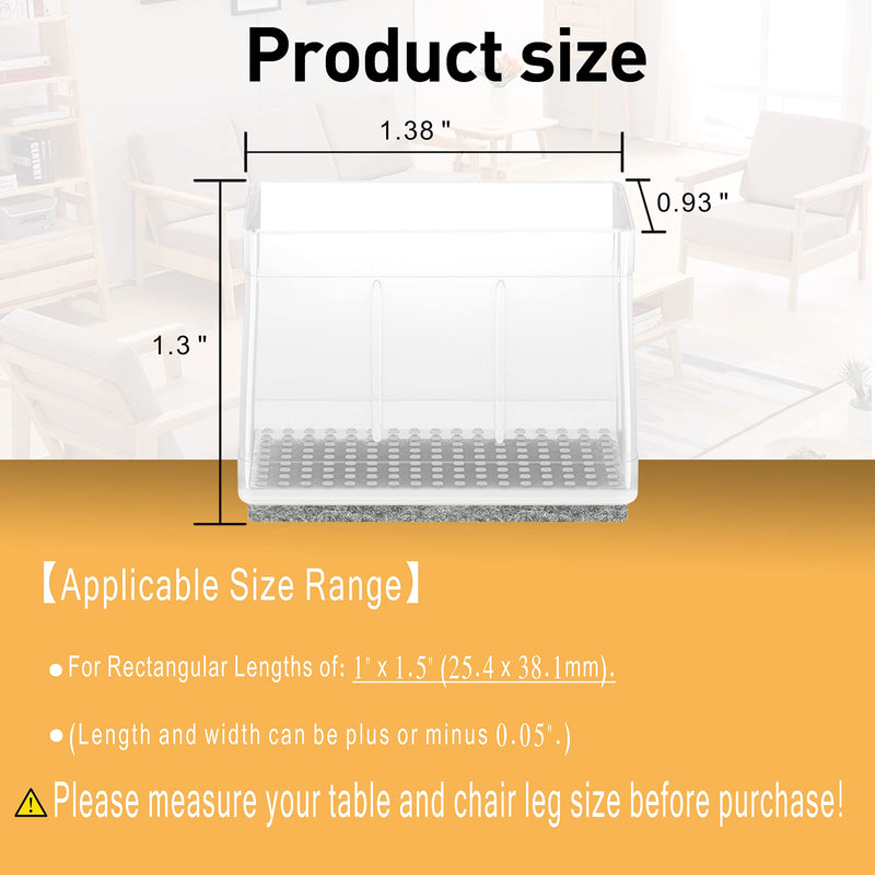 1" x 1.5" Rectangle Chair Leg Protectors for Hardwood Floors Silicone Covers to Protect Wood Tile Floors Felt Pads Furniture Leg Caps Reduce Noise.Easy to Move.16 PCS Clear. Rectangle(1×1.5")